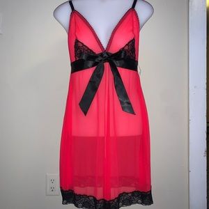 Flora Nikrooz hot pink and black babydoll w bow